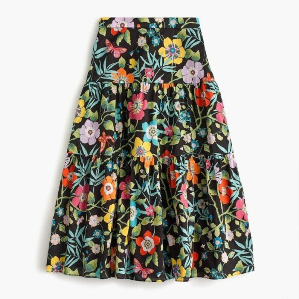 J.Crew Liberty London Tawna Pavilion Tiered Midi Floral Skirt XS 0 Cottage 90s - Picture 2 of 10